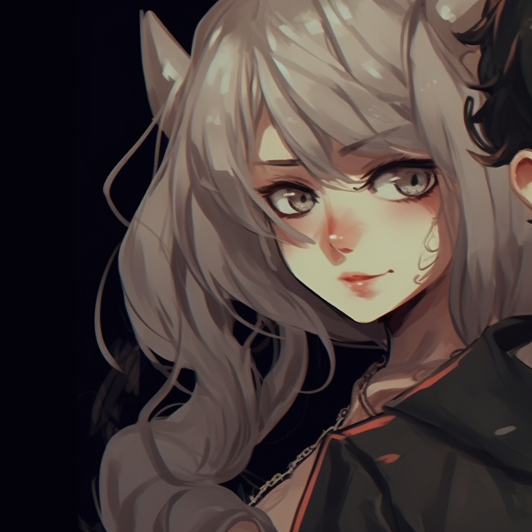 Two characters mirrored in water, muted colors, and splotched effect rendering. boy-girl matching pfp pfp for discord.