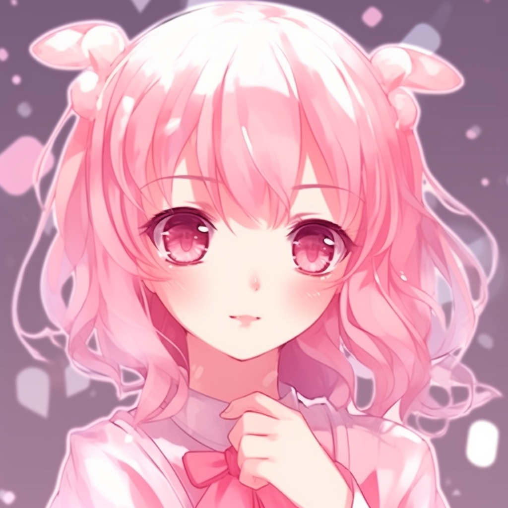 An anime girl with a sparkling pink design, conveys a kawaii atmosphere. trendy pink anime pfp designs