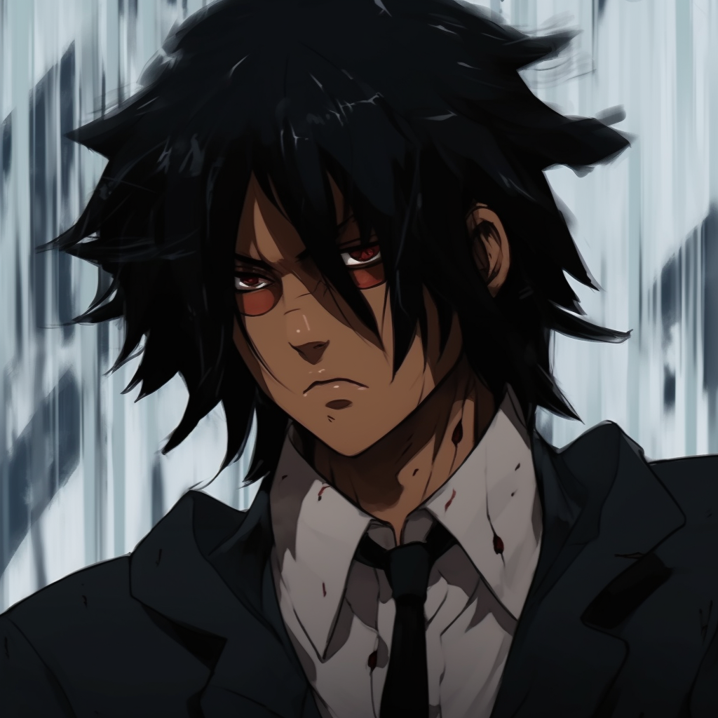 Sasuke Uchiha with a dark-toned palette, showcasing fine line artwork and deep black hues. captivating black anime pfp collection