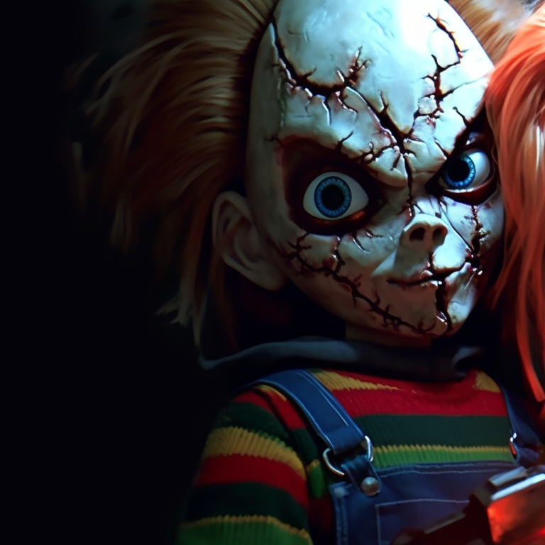 Chucky and Tiffany, distressed textures and Halloween motifs, matching outfits. matching pfps with chucky and tiffany halloween theme pfp for discord.