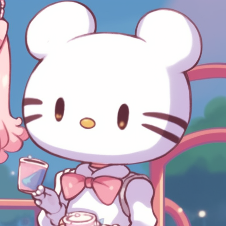 Two characters under cherry blossoms with glowing lanterns, soft pink hues and Hello Kitty charm accents. hello kitty aesthetic matching pfp pfp for discord.