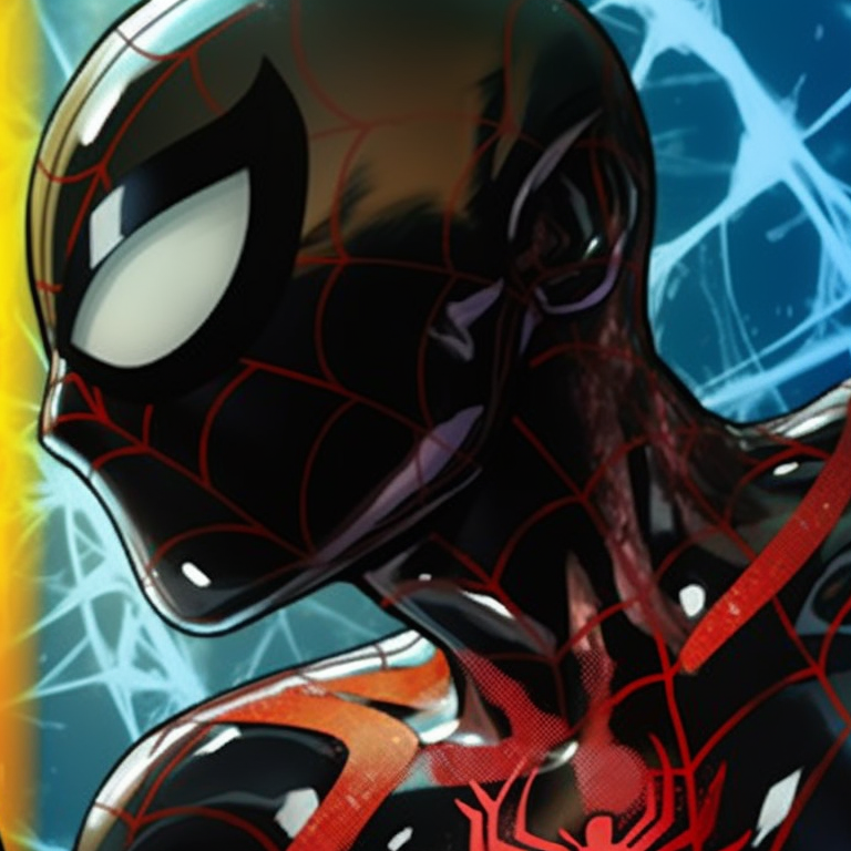 Two Spider-Man characters in conflict on a city rooftop, highlighted by dramatic shadows and lighting. cartoon themes for spider man matching pfp pfp for discord.