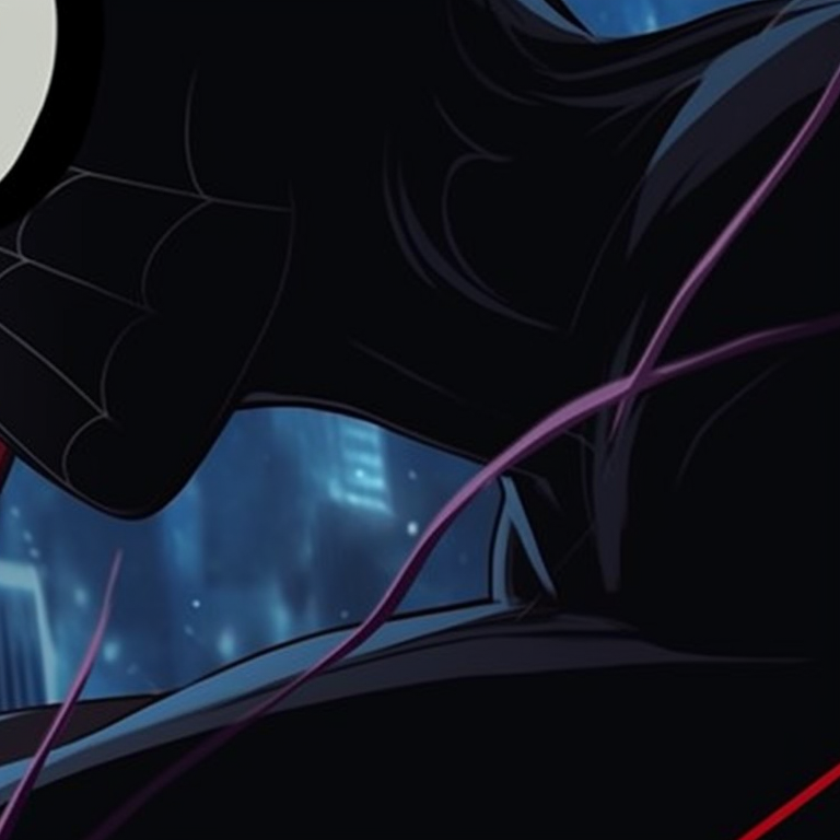 Two characters, intense expressions and contrasting red and black hues, entangled in a fierce encounter. symbiote spiderman matching pfp pfp for discord.