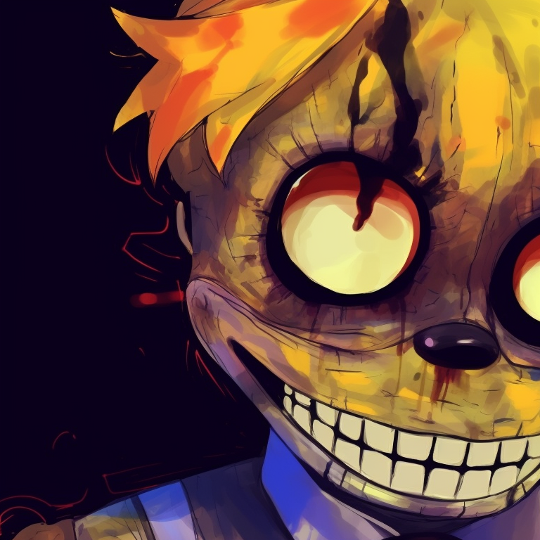 Two FNAF characters, bright neon colors against the dark backdrop with a Halloween thematic embossed. matching fnaf halloween profile images pfp for discord.