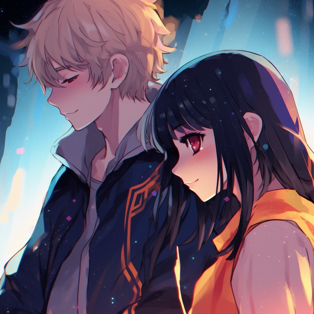 Hinata and Naruto as unwavering lovers, characterized by impassioned expressions and a warm color scheme. excellent anime pfp couple visuals pfp for discord.