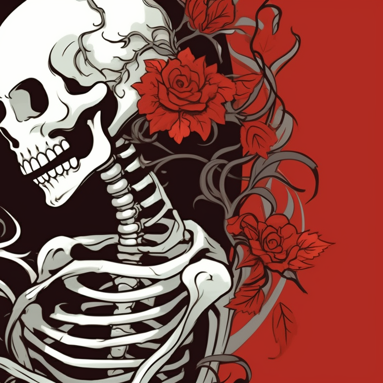 Two skeletons about to kiss, a strongly contrasting drawing with solid colors. skeletons kissing under mistletoe - matching christmas pfp pfp for discord.