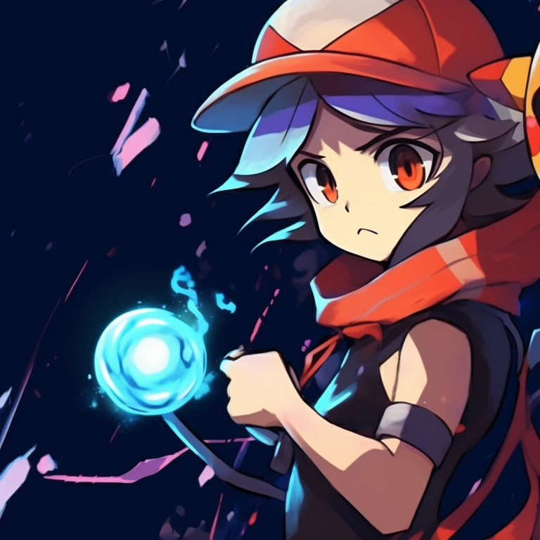 Two characters in a gym battle, bold lines and vivid colors. iconic pokemon matching pfp pfp for discord.