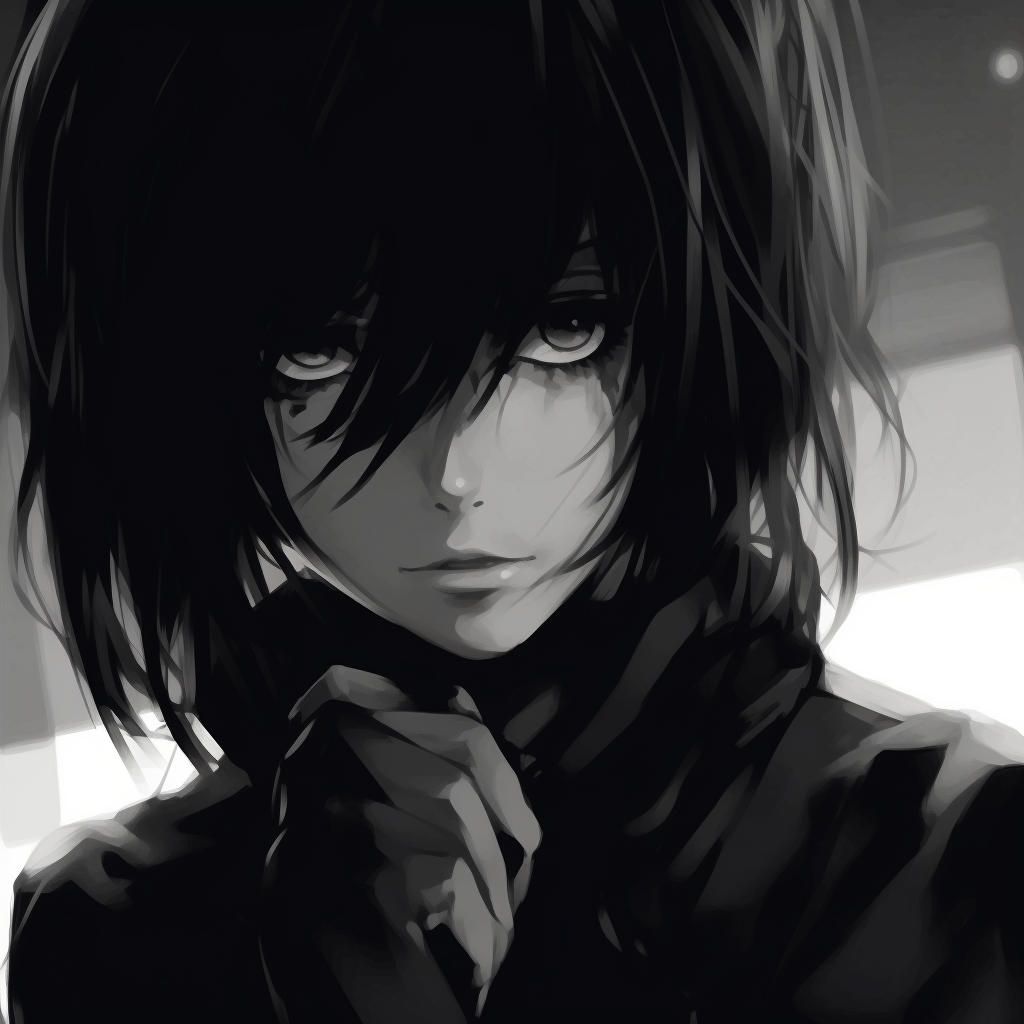 Silhouetted figure of a powerful anime girl, high contrast image. anime black pfp for girls pfp for discord.