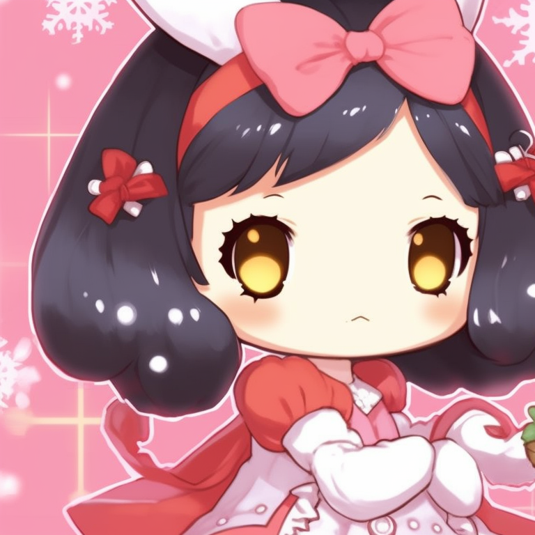 Close-up of My Melody and Kuromi, high contrast and detailed facial expressions. my melody and kuromi matching christmas pfp pfp for discord.