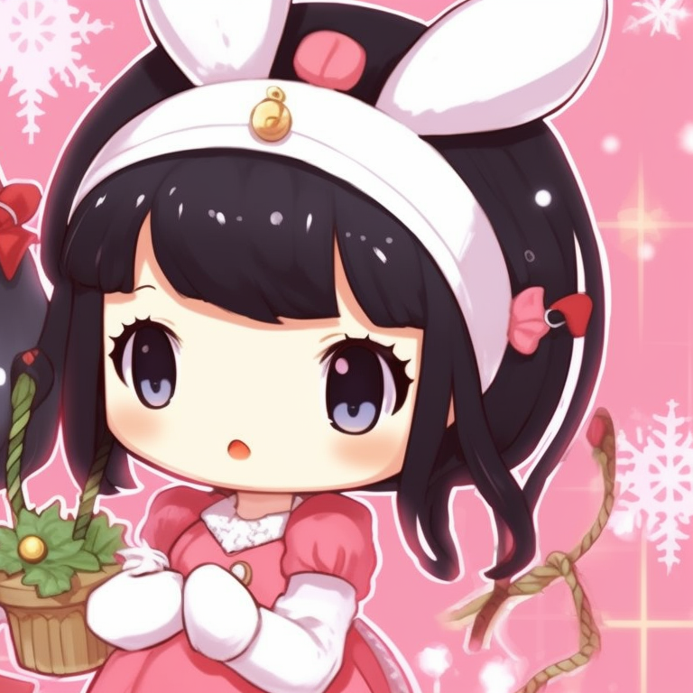 Close-up of My Melody and Kuromi, high contrast and detailed facial expressions. my melody and kuromi matching christmas pfp pfp for discord.