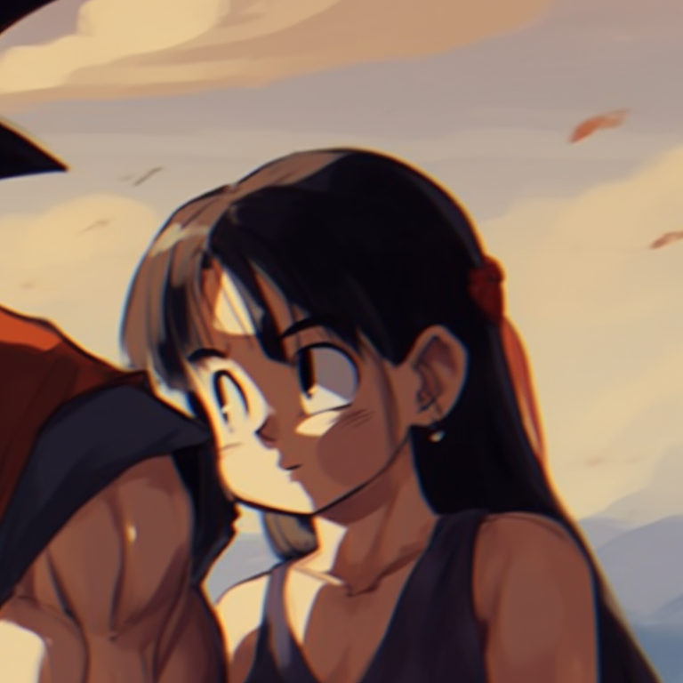 Goku and Chichi in solitude, somber tones and a calm mood. goku and chichi dragon ball art pfp for discord.