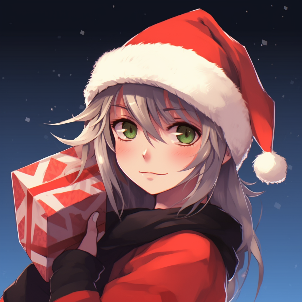 Anime girl sporting a Santa hat, bold colors and stylized shading. anime christmas pfp for girls
