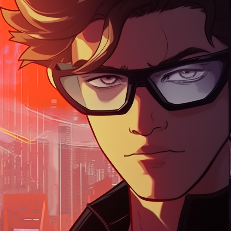 Miles and Gwen, illustrated with bold lines and bright colors, looking at each other while unmasking. artistic miles and gwen matching pfp pfp for discord.