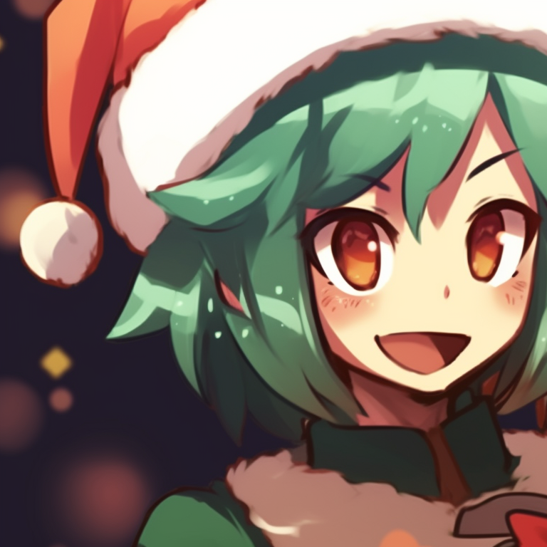 Two characters caught in a comic holiday moment, emphasis on their humorous expressions and lively colors. my hero academia christmas pfps for monica pfp for discord.