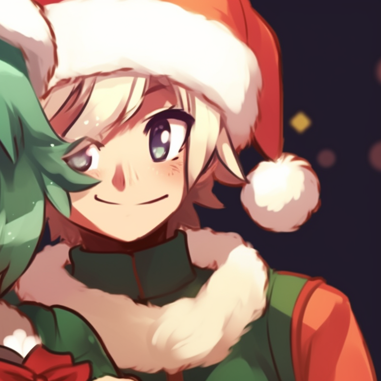 Two characters caught in a comic holiday moment, emphasis on their humorous expressions and lively colors. my hero academia christmas pfps for monica pfp for discord.
