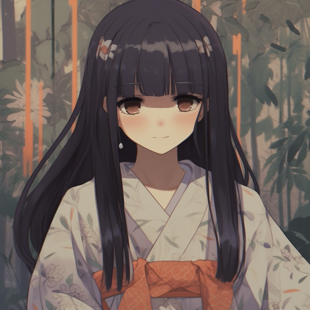 Anime girl dressed in a traditional kimono, muted colors and detailed patterns. anime girl aesthetics: sad pfp