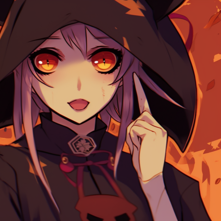 Close-up of Denji and Power, detailed expressions showcasing the Halloween joviality. matching pfp halloween theme with denji and power pfp for discord.