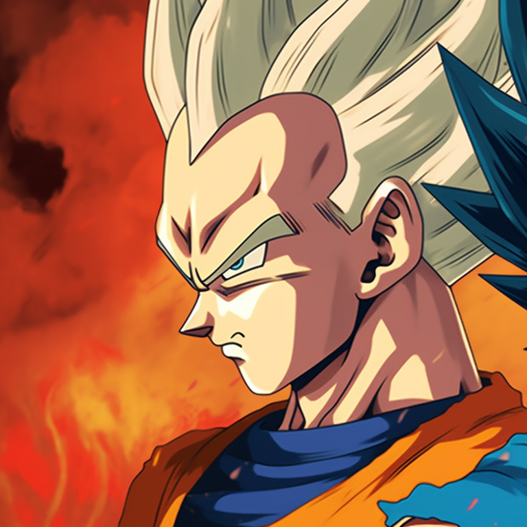 Goku and Vegeta, in their battle stances, vivid bright and contrasting auras. popular goku and vegeta matching pfp pfp for discord.