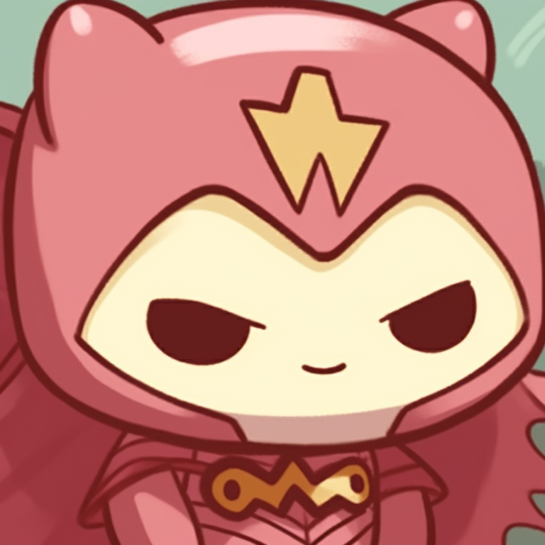 Superhero character in vibrant colors, with Hello Kitty in her signature soft palette. hello kitty and superheroes matching pfp pfp for discord.