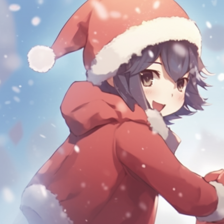 Two characters, in matching Santa outfits, bright red and white colors. playful matching christmas pfp cartoon pfp for discord.