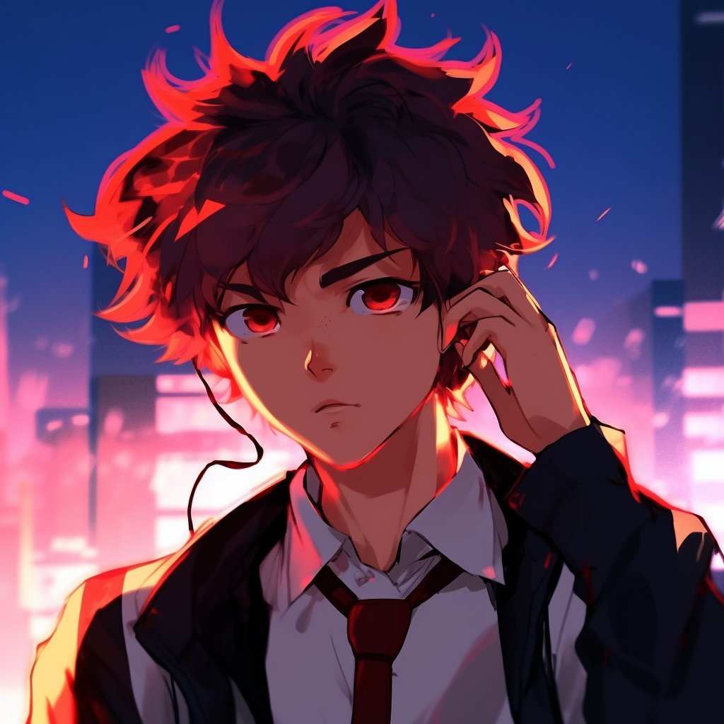 Akira surrounded by mysterious aura, dark shades with vibrant highlights. male anime pfp styles pfp for discord.