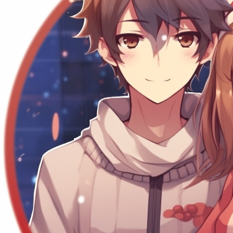 Two characters in winter gear, icy colors and fine detail, joyfully playing in the snow. stunning matching christmas cartoon pfp collections pfp for discord.