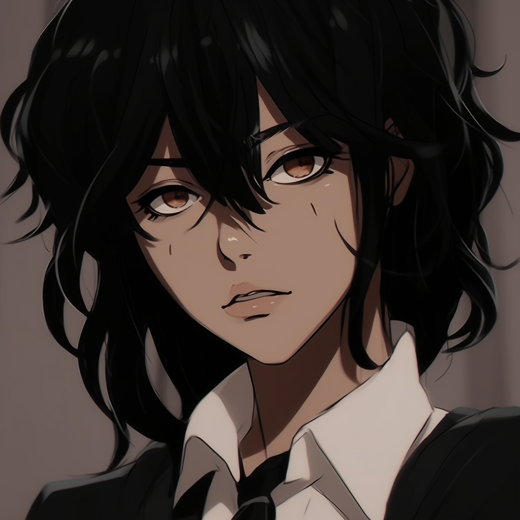 A female anime character merged with shadows, with emphasis on hair and eyes. anime black aesthetic pfp pfp for discord.