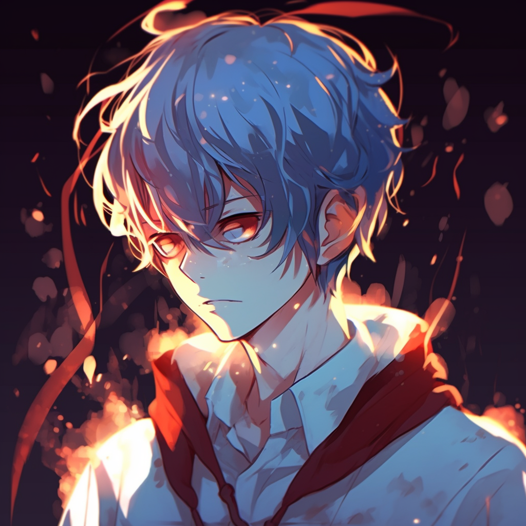 Half-face close-up of Todoroki, highly detailed with polarization between his ice and fire sides. anime boy pfp themes anime pfp