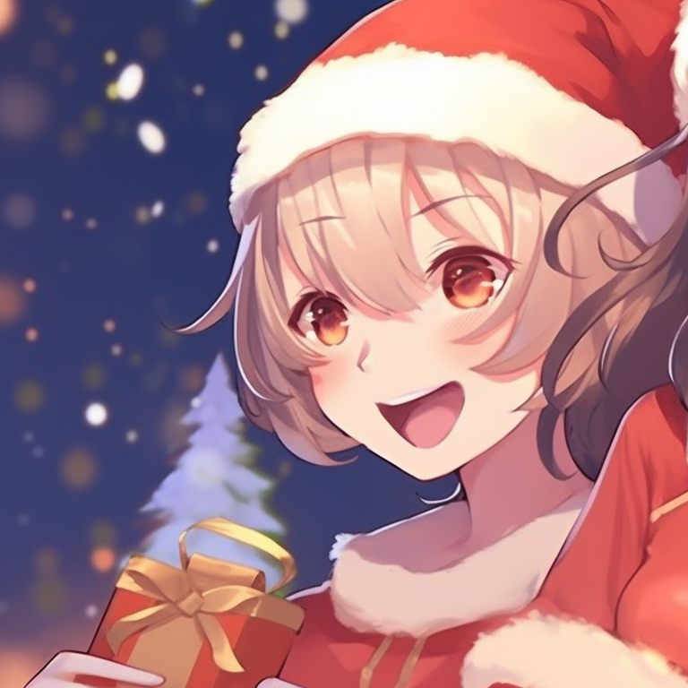 Two anime characters in matching reindeer sweaters, warm earthy tones, slight smiles displayed. festive matching discord pfp christmas pfp for discord.