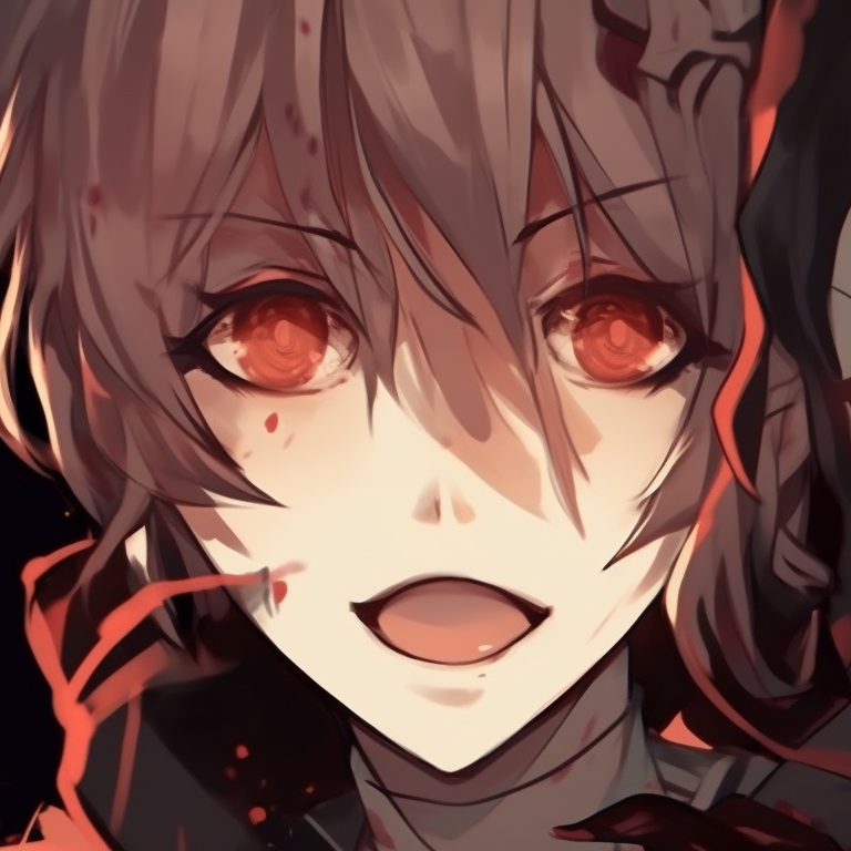 Anime couple under a full moon, dressed in classic vampire attire, deep reds, and dark blacks, exuding an eerie elegance. halloween themed matching couple anime pfp pfp for discord.