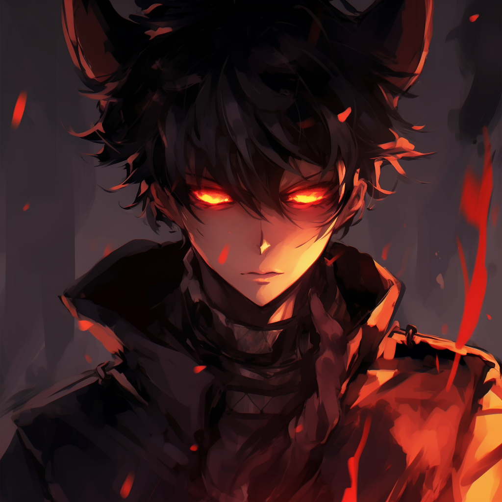 Elegant portrayal of a dark demon character, with astute details and high contrast linework. aesthetic demonic anime pfp pfp for discord.