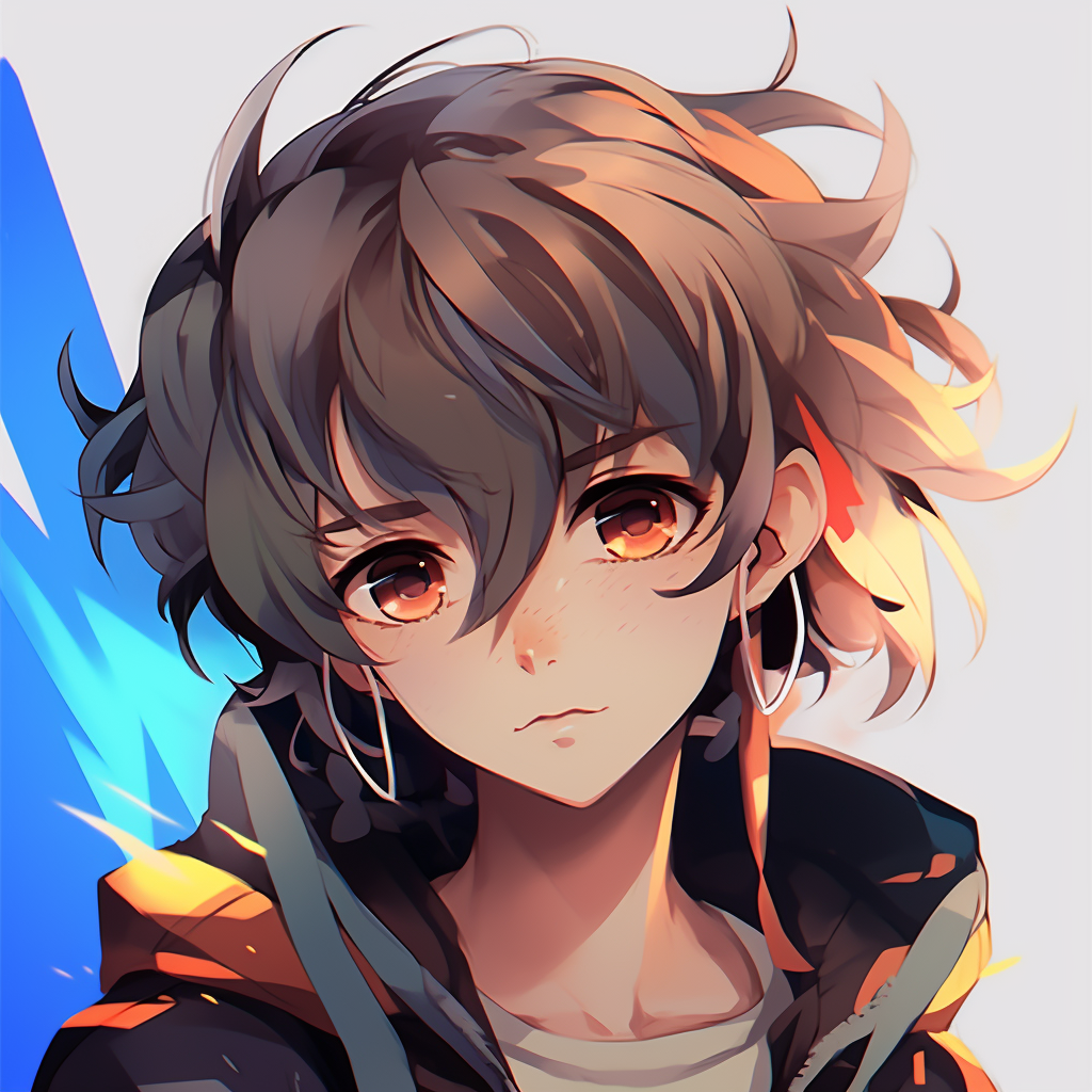 Cool anime boy profile picture with stylized hair, dynamic lines, and bold colors. anime cute pfp fashion