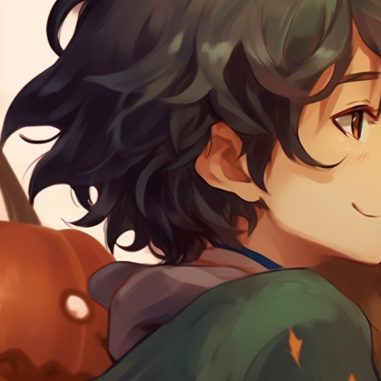 Howl and Sophie, holding pumpkins, with earthy tones and whimsical details. unseen howl's moving castle halloween themed matching pfp pfp for discord.