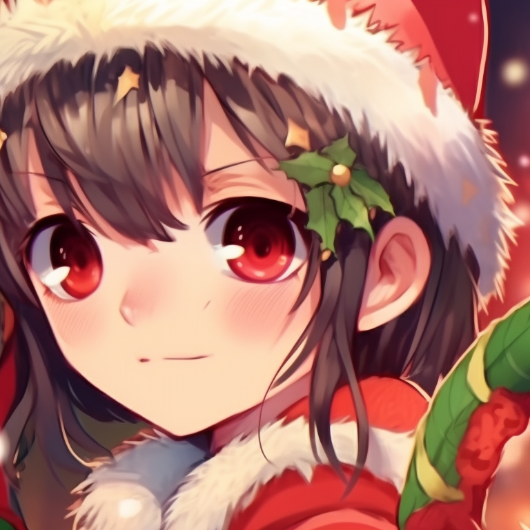 Two characters in holiday-themed attire, vibrant red and green colors. incredible matching christmas pfp ideas pfp for discord.