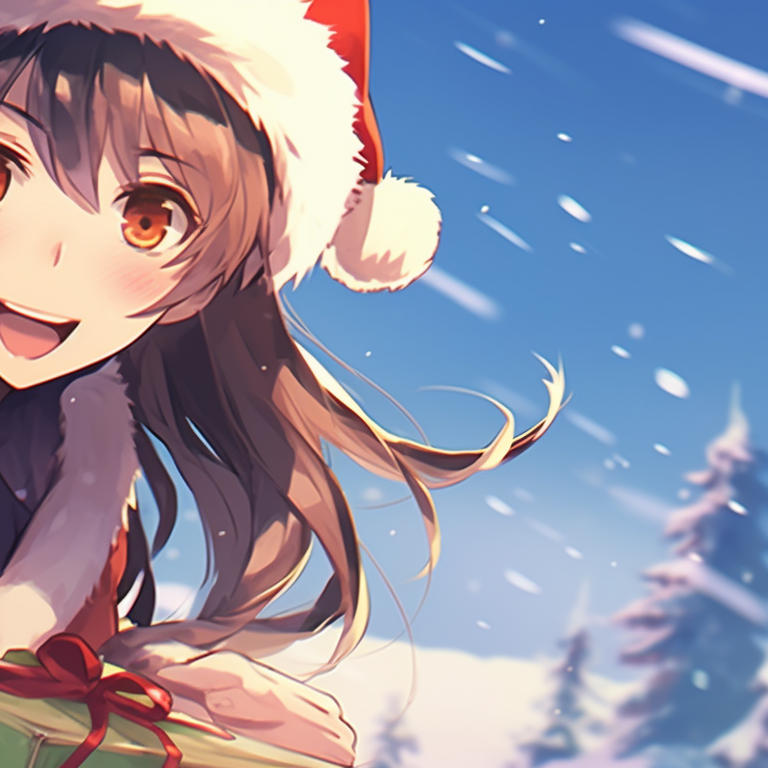 Two characters kissing under the mistletoe, scene has a romantic ambiance, soft colored-up to create a pleasing aesthetic. creative matching christmas discord pfp pfp for discord.