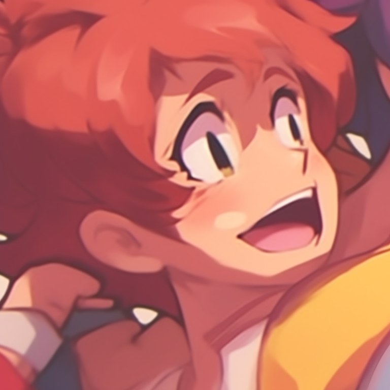 A boy and a girl with dynamic laughter, bold lines and a light-hearted mood. pfp ideas for matching with laughter pfp for discord.