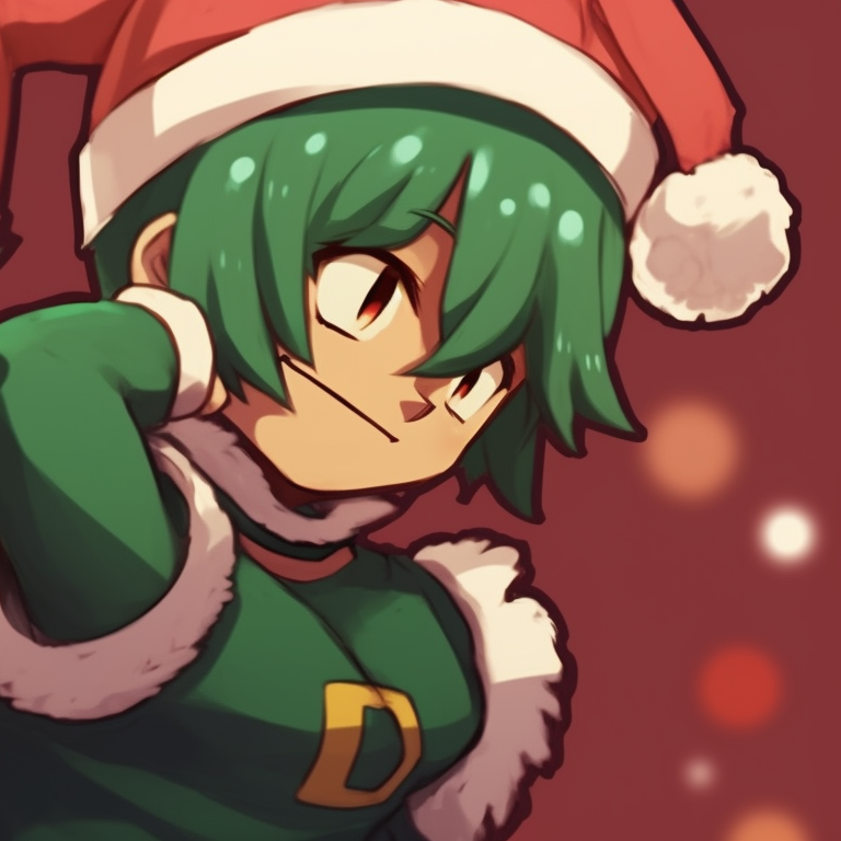 Two characters giving gifts to each other, emphasis on soft shading and their joyful expressions. my hero academia christmas pfps for monica pfp for discord.