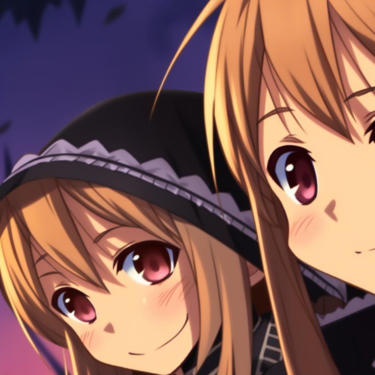Kirito and Asuna against a haunted house backdrop, dark colors and eerie atmosphere. halloween version pfp matching of kirito and asuna pfp for discord.