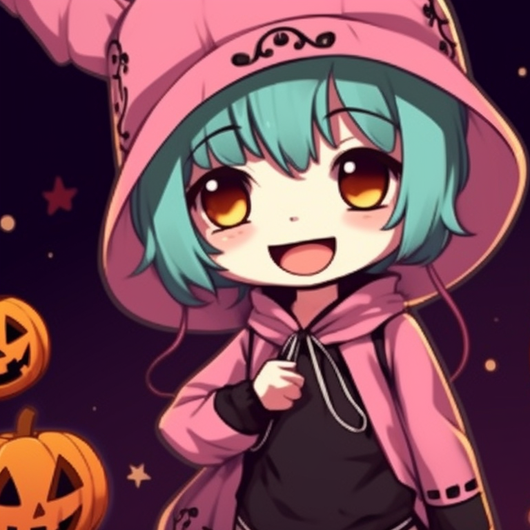 Two characters in ghoulish costumes, standing side by side in a dark setting. cute halloween matching pfp for besties pfp for discord.