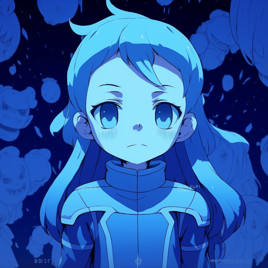 Astro Boy's silhouette against a blue background, showcasing simplistic flat design. blue-hued anime pfp