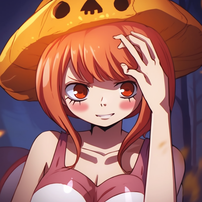 Luffy and Nami in an adventurous scene, with eerie Halloween decorations and detailed expressions. anime characters matching pfp pfp for discord.