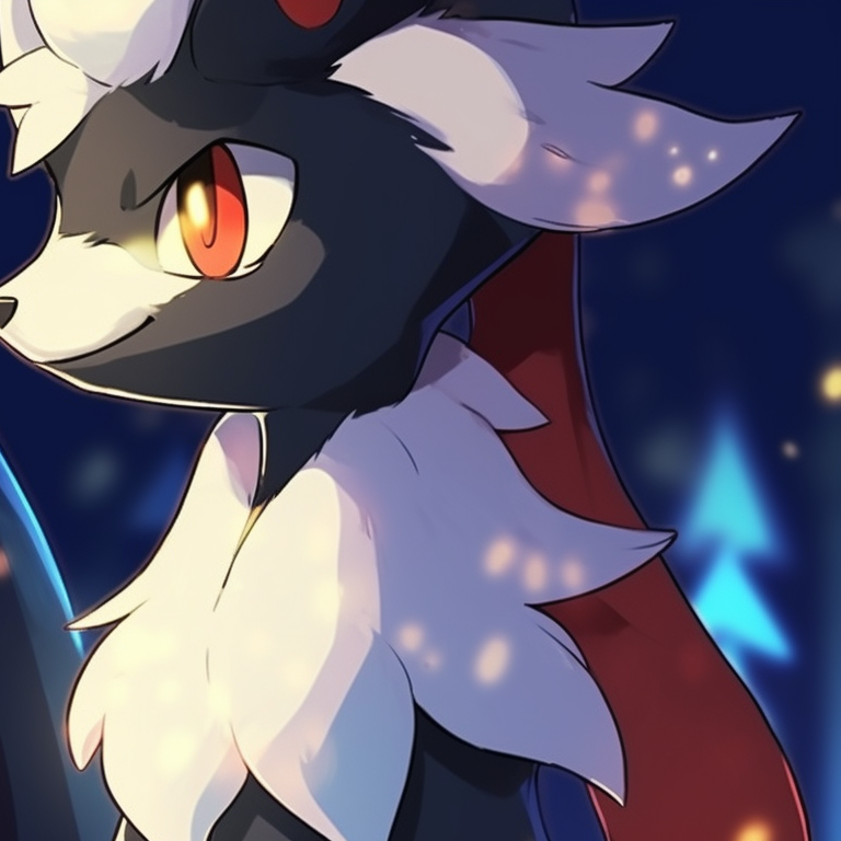 Two Lucarios, one merrily laughing and the other poised, against a backdrop of twinkling Christmas lights. highlighted lucario christmas profile pictures pfp for discord.