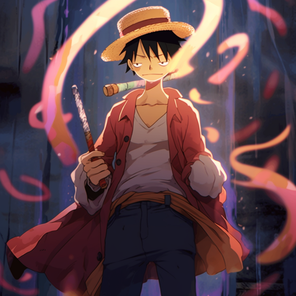 Luffy's trademark punch viewed directly from the front, high energy lines and bright tones. discord specific animated pfp creators