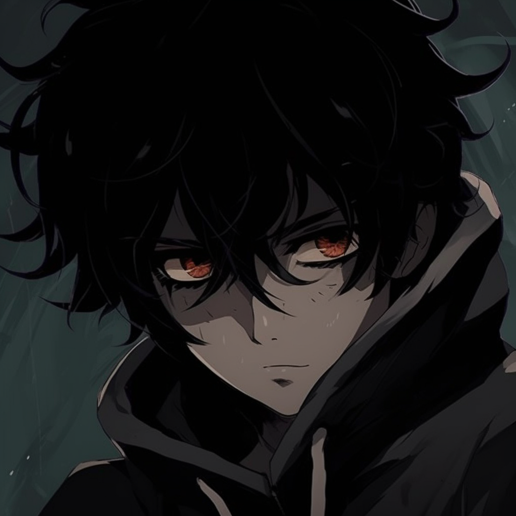 Close-up of an anime face silhouetted against a dark background, highlighting facial features. unique black pfp anime pfp for discord.