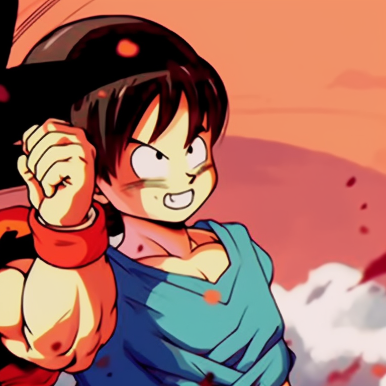 Goku and Chichi in fighting stance, bold lines and vibrant colors. goku and chichi matching outfits pfp for discord.