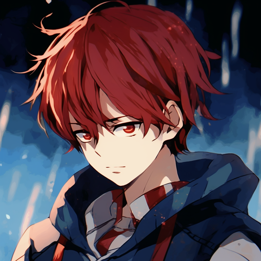 Todoroki in battle stance, focused and ready, blend of cool shades and warm tones. captivating anime pfp gifs index