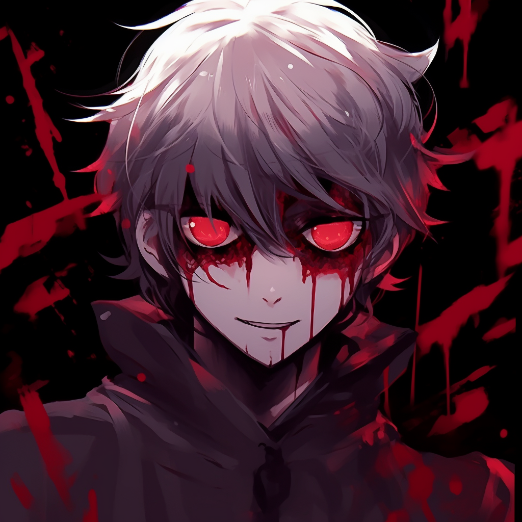 Kaneki in deep shadows, dynamic composition with dark tones and red highlights. character insights for crazy anime pfp pfp for discord.