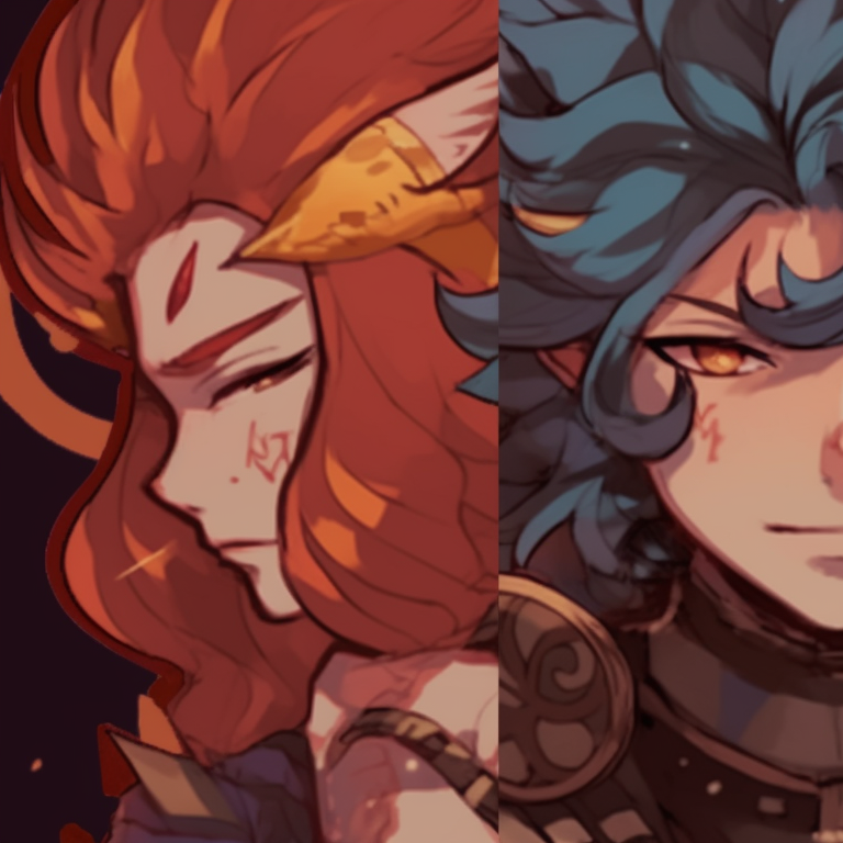 Three characters in attire from different eras, muted colors and careful shading. creative trio matching pfp pfp for discord.