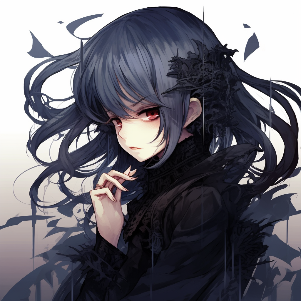 Anime profile image featuring a goth-style girl, predominance of dark colors and sharp linework. preparing goth anime girl pfp pfp for discord.