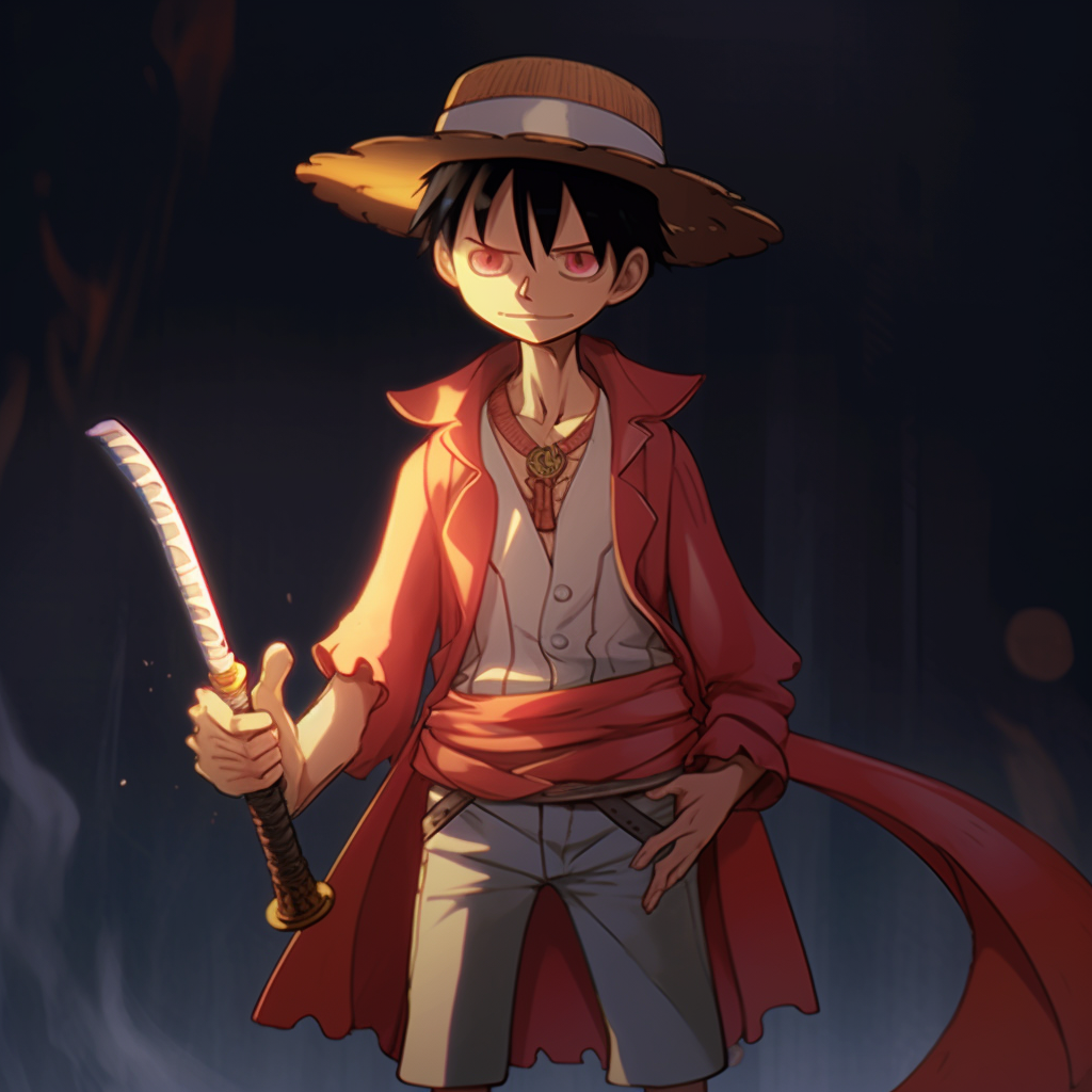 A still of Luffy caught mid-stride, fluid lines and contrasting colors. discord specific animated pfp creators